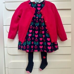 Jacadi Baby girl velvet dress + cardigan + tights set （12-18M)